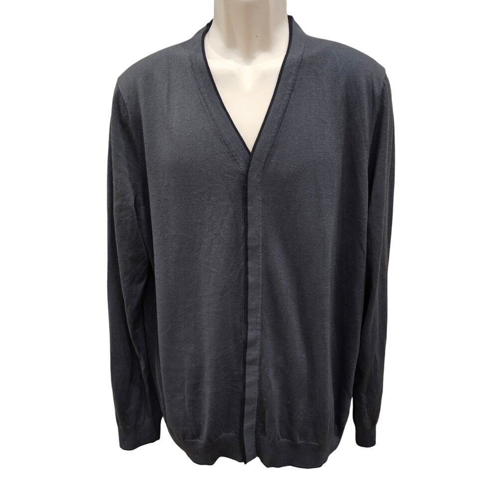 NWT Joseph Abboud XLT XL TALL Sweater Black Gray Trimmed Button-up wool blend